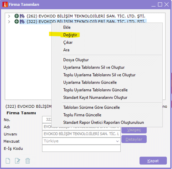 Logo ERP'de Sicil ve Faaliyet Kodu güncelleştirmesi nasıl yapılır? 6 image 5